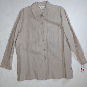 John Paul Richard Women's Top Large‎ Petite Beige Button Up Tunic 100% Linen NWT